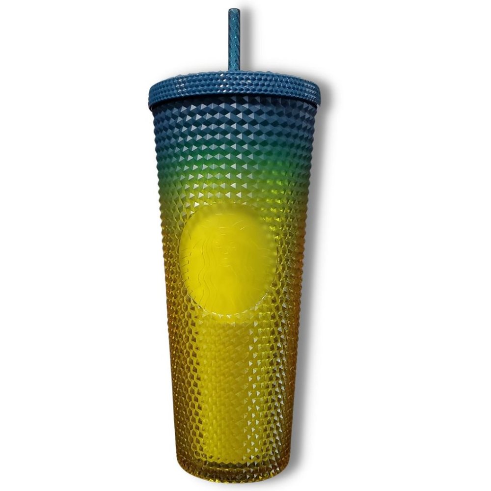 Starbucks 24oz Fall 2023 Tumbler Cold Cup Lemon Yellow / Green Ombre Studded NWT